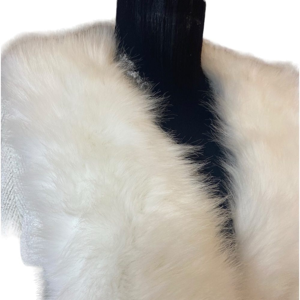 Vintage Lisa International Off-White Long Sleeve Sweater Faux Fur Jacket - Picture 3 of 10